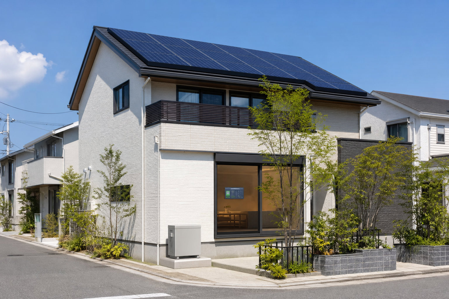 住宅の太陽光発電と蓄電池設備のイメージ