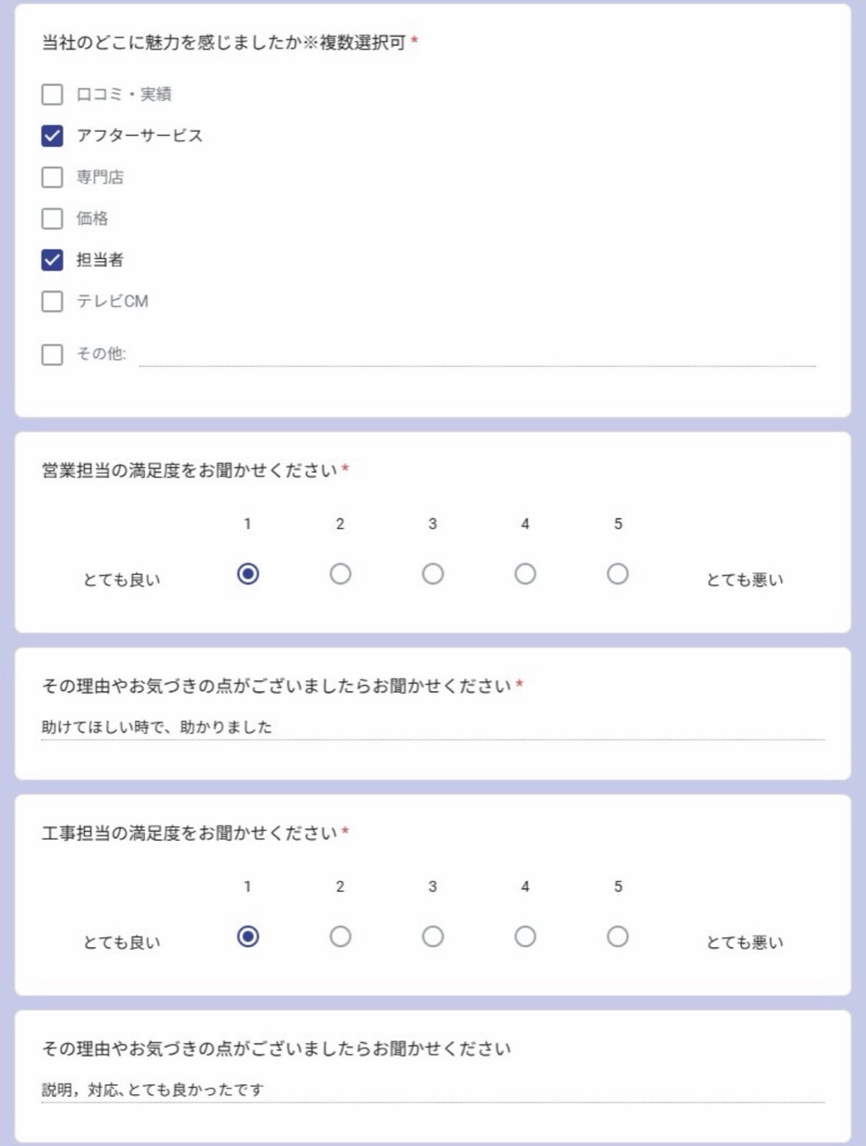 伊万里市のT様からいただいたアンケート回答